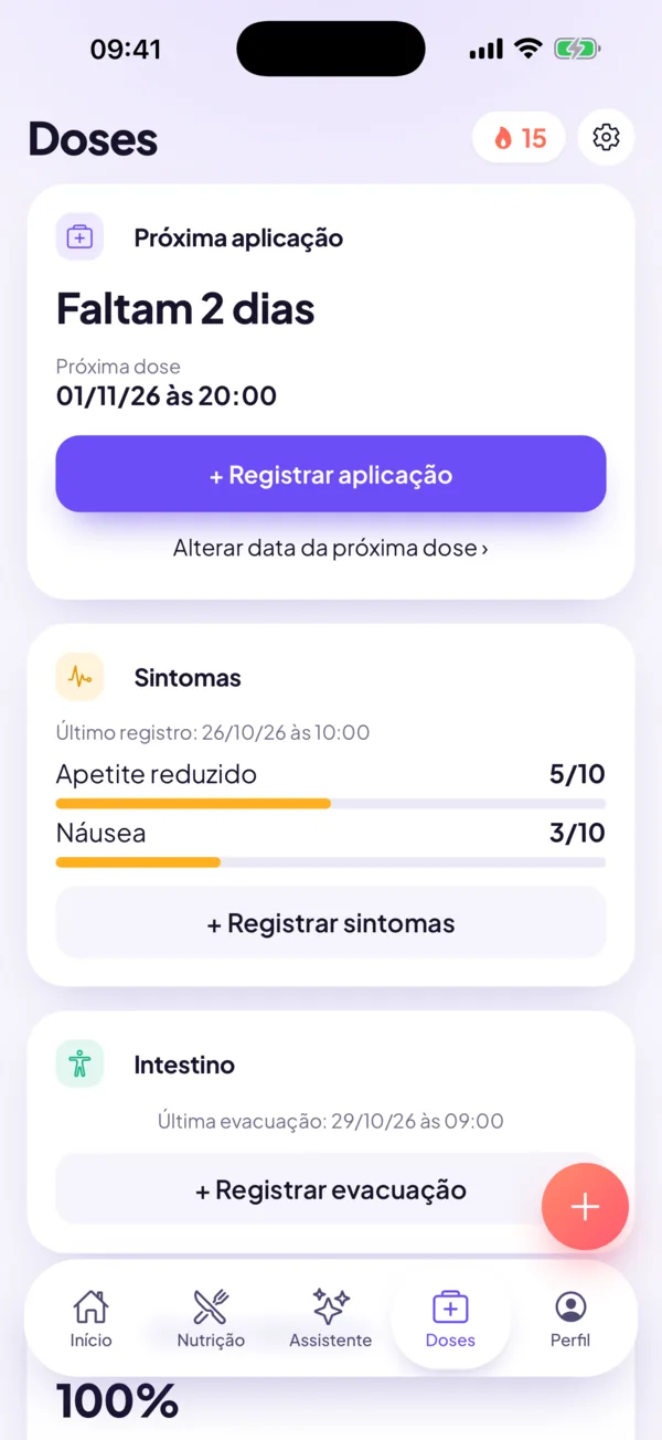 Tela de doses com a próxima aplicação